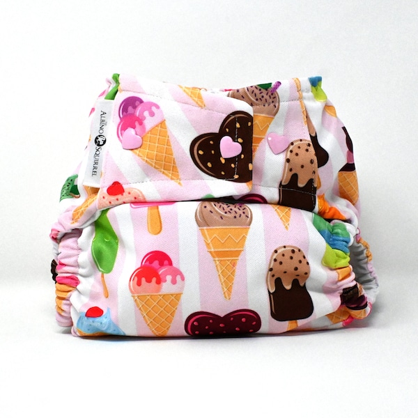 Ice Cream Cloth Diaper Cover or Pocket Diaper (One Size)