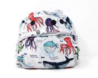 Sea Life Creatures Diaper Cover or Pocket Diaper (One Size) Baby Shower Gift