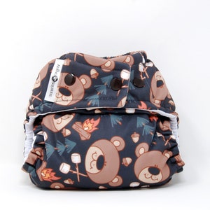 Camping Bear Cloth Diaper Cover or Pocket Diaper (One Size) Baby Shower Gift