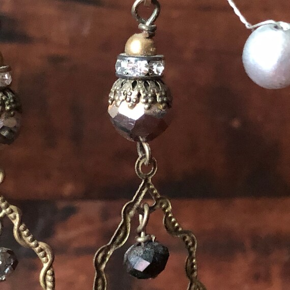 Handmade Antiqued Brass Dangle Earrings: Faceted … - image 4