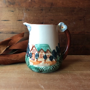 1940s Vintage Pitcher: Country Scene, Made in Japan