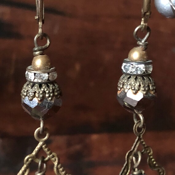 Handmade Antiqued Brass Dangle Earrings: Faceted … - image 3