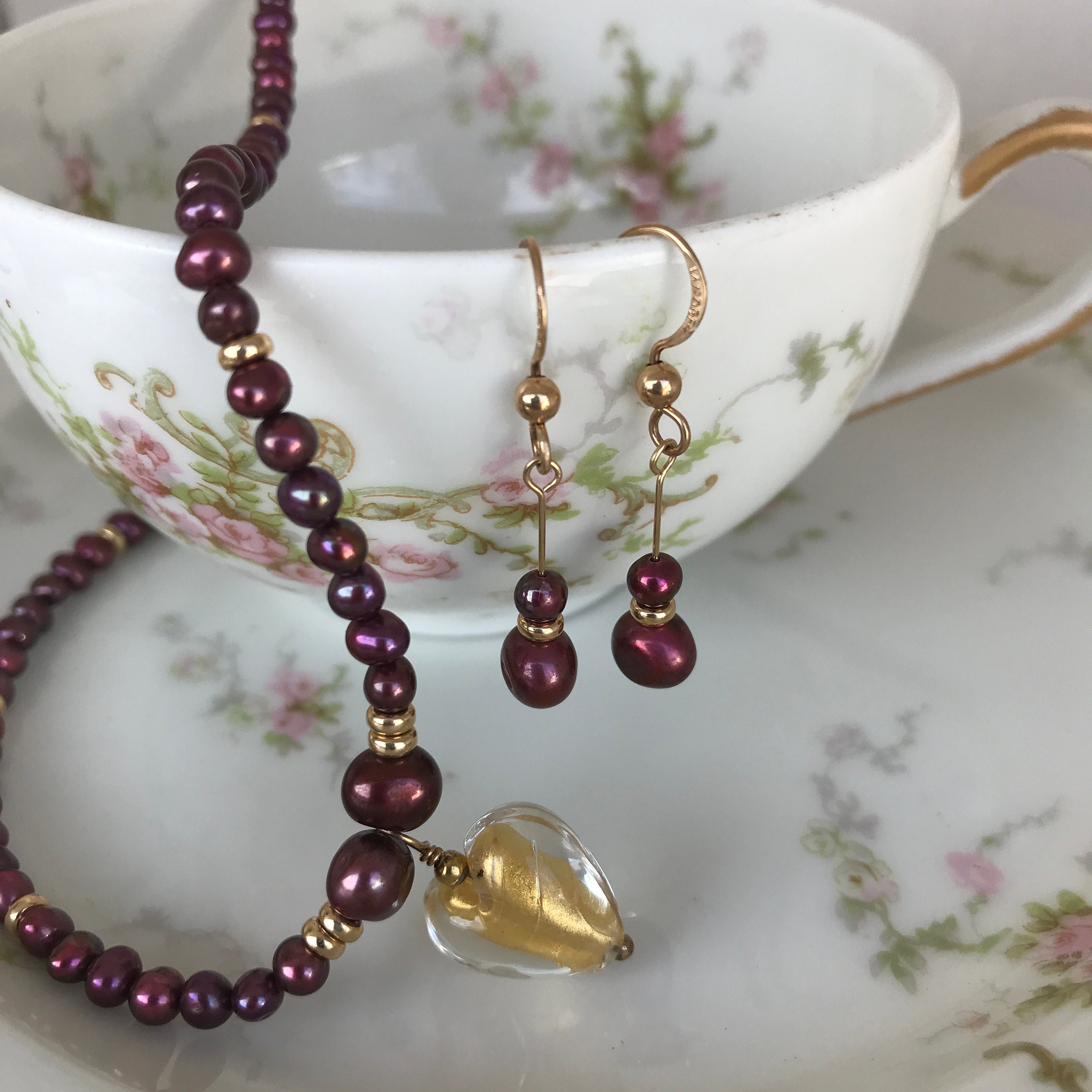 Cherry Pearl and Gold Filled Earrings