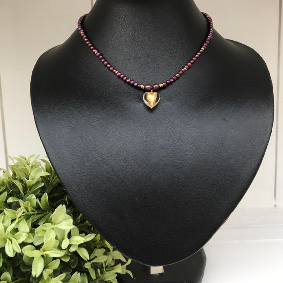 Cherry Pearl and Murano Heart Necklace