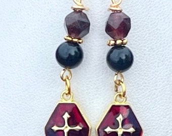 Vampire Brass Coffin Earrings with Gemstones