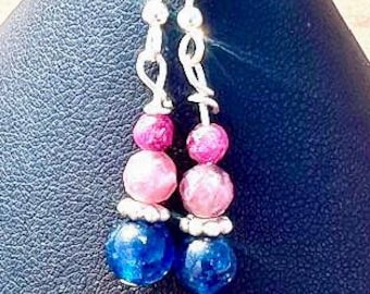 Pendientes de turmalina azul y rosa
