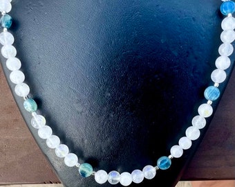 Shimmering Rainbow Phantom Quartz and Kyanite Necklace