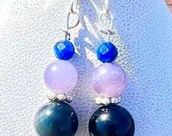 Pendientes de obsidiana, tanzanita y cianita