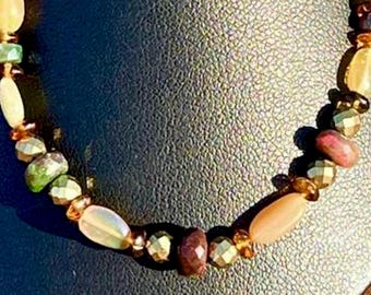 Gold Opal Nugget and Green Faceted Opal Bracelet