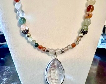 Bright Multi-Colored Rutile Quartz Choker with Stunning Pendant