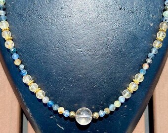 Gold Rutile Quartz and Indigo Gold Iolite Necklace