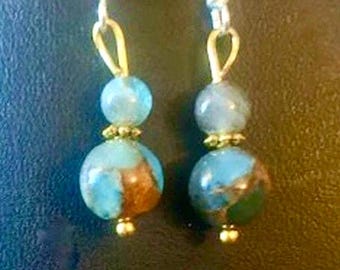 Pendientes de cuarzo azul dorado y apatita