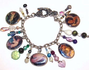 Mermaids Altered Art Charm Bracelet with Large Mermaid Toggle Clasp!