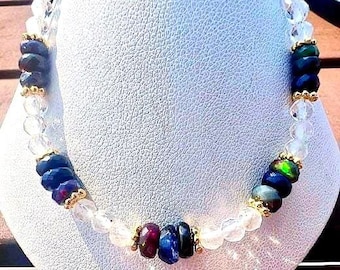 Black Opal and Clear Quartz Bracelet