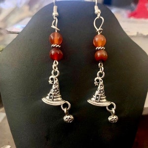 Fun Witch Hat Orange Agate Earrings