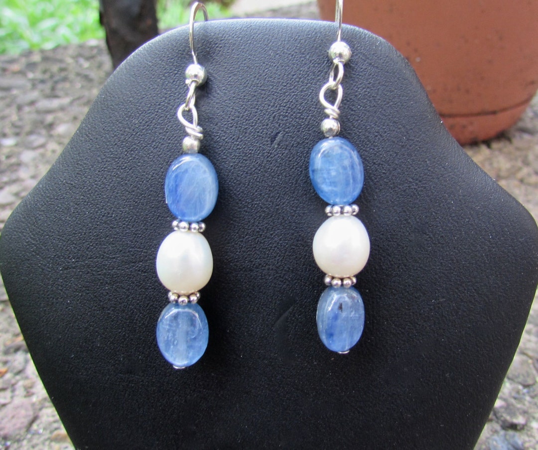 Boucles D'oreilles Clous En Argent Sterling 925 Avec Cyanite Naturelle Ovale 5x3mm - Neuf Sans Emballage