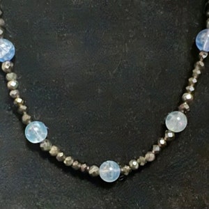 Sparkling Faceted Obsidian and Blue Fluorite Necklace