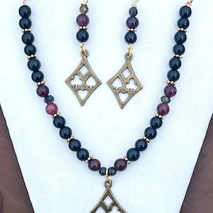 Card Player Brass and Onyx Bracelet Earring Set