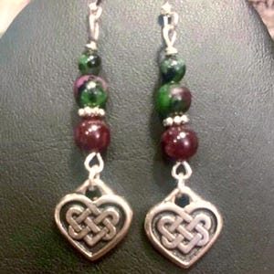 Celtic Heart with Zoisite and Garnet Earrings