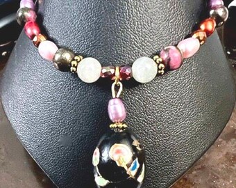 Vintage Cloisonné Egg Charm Bracelet with Gemstones