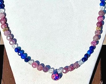 Pink Tourmaline Kyanite Necklace Opal Focal Bead