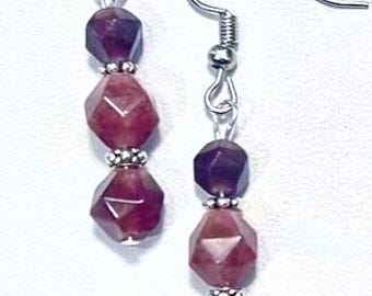 Faceted Dark Pink and Maroon Tourmaline Earrings