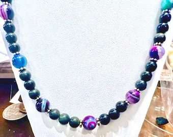 Rainbow Obsidian and Striped Agate Necklace