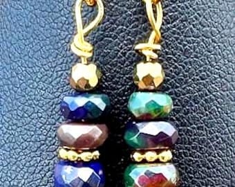Faceted Black Ethiopian Opal Earrings
