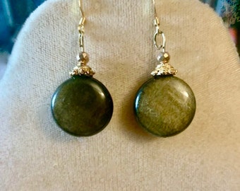 Ornate Gold Obsidian Earrings