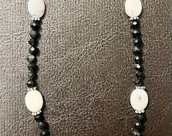 Faceted Obsidian with White Peruvian Opal Necklace