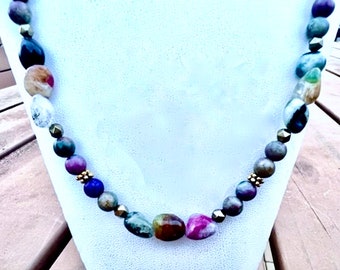 Raw Kyanite with Ruby and Multi-Colored Tourmaline Choker