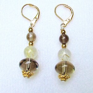 Smoky Quartz and Golden Rutile Quartz Earrings