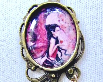 Heart Fairy Brass Pendant w/ Crystal & Fresh Water Pearl Dangles