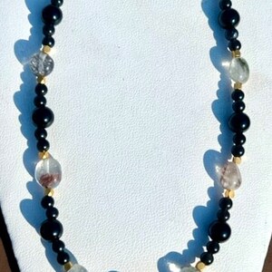 Shiny Obsidian and Rutile Quartz Necklace