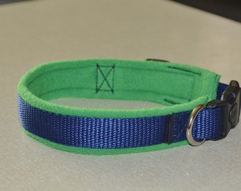 Hundehalsband mit Fleecefutter - Verstellbar - Emerald/Navy