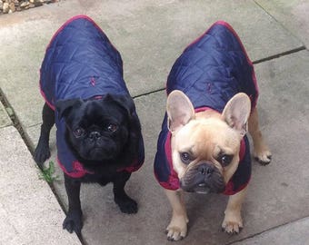 Waterproof, quilted dog coat, fleece lined -  Navy or Chocolate Brown - all sizes available - Made To Measure