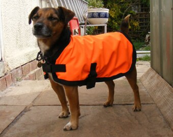 Hi Vis Waterproof Dog Coat Orange or Yellow Fleece Lined