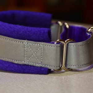 Fleece Lined Martingale Dog Collar - Reflective - Purple - 35mm Width