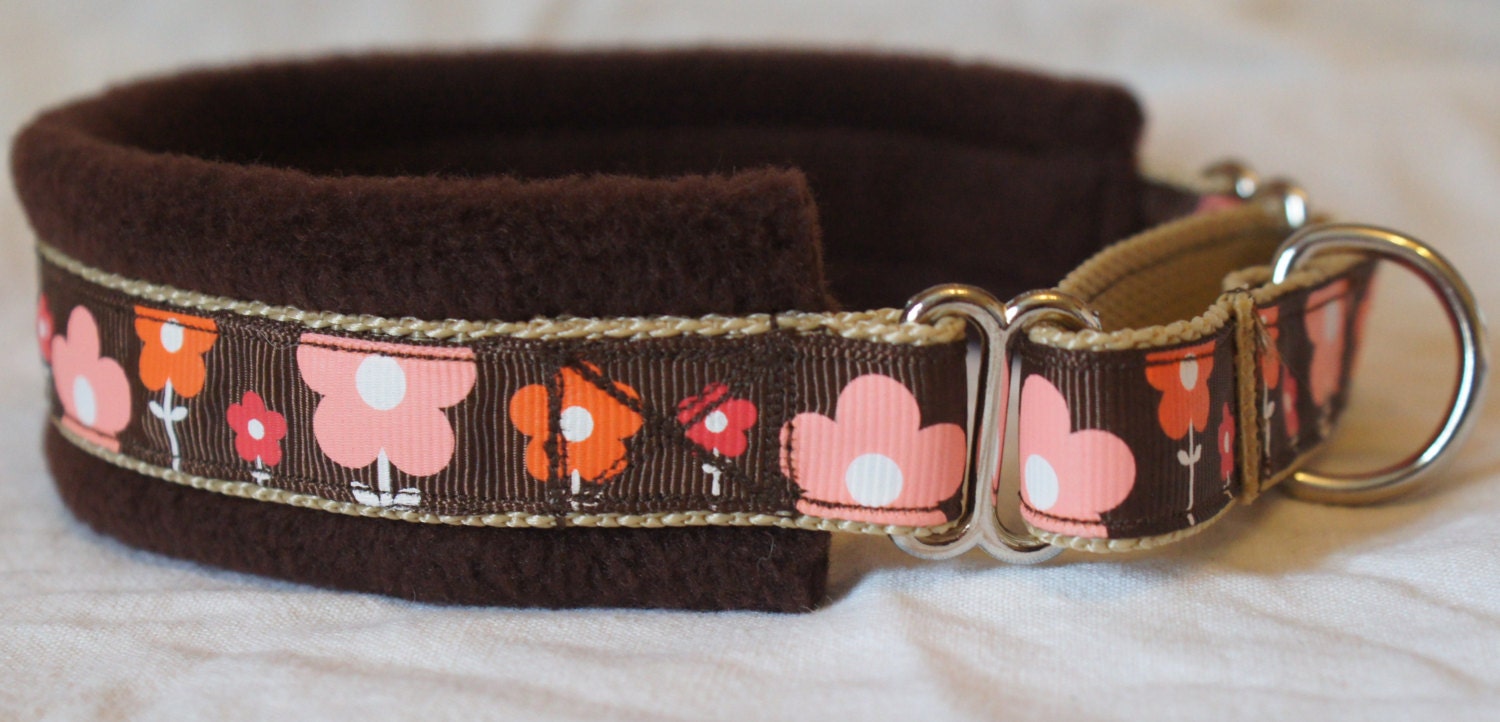Fleece Lined Martingale Dog Collar Flower Print Brown Etsy