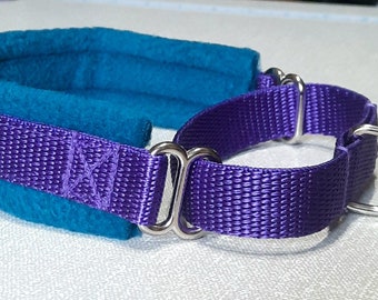 Fleece gefüttertes Martingale Hundehalsband, Petrol, Lila, Hundeauslauf, no rub Halsband