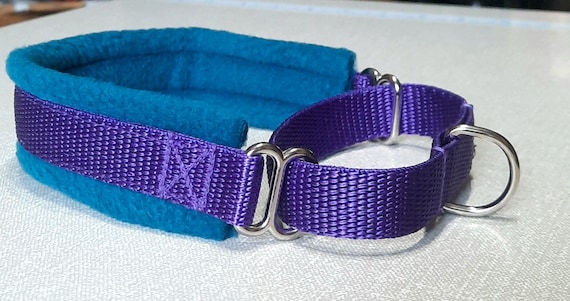 Fleece Lined Martingale Dog Collar Teal Purple Dog Walking No Rub Collar Etsy