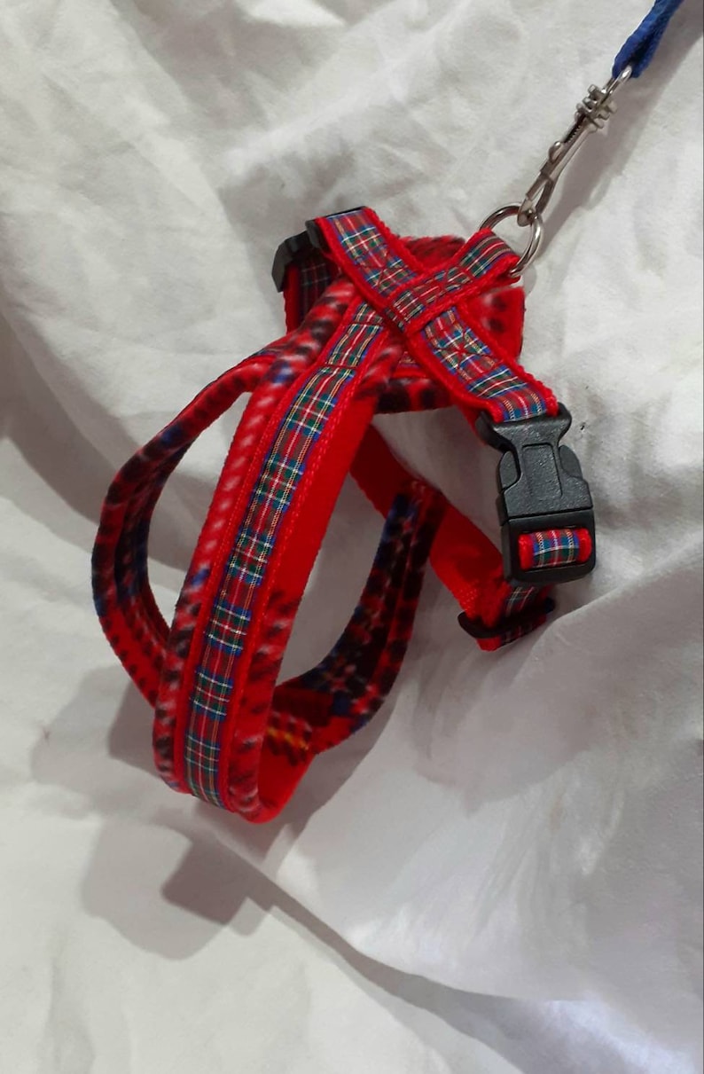 Handmade Royal Stewart Tartan Fleece Lined Dog Harness with Matching Lead Options for Stylish Dog Walking image 2