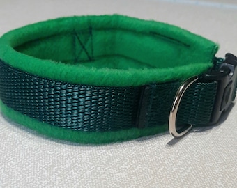 Dog collar,  fleece lining, adjustable, Emerald Green, Bottle Green, Lockable Buckle, Dog Walking,  no rub collar