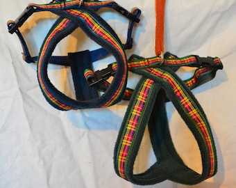 Luxurious Dog Harness in Buchanan Tartan with Choice of Lining Colours - Fleece-lined, Adjustable Girth Straps, Matching Leads Available