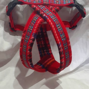 Handmade Royal Stewart Tartan Fleece Lined Dog Harness with Matching Lead Options for Stylish Dog Walking image 1