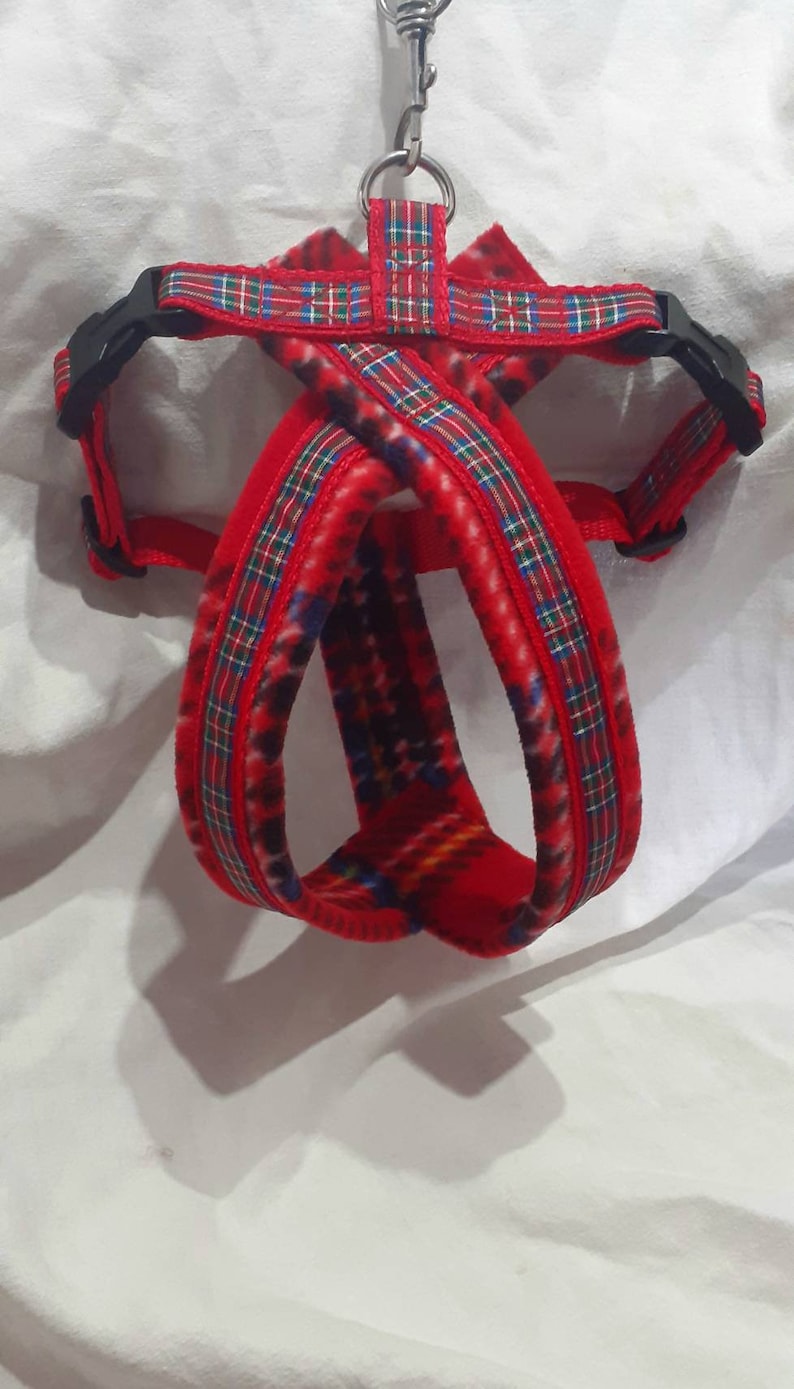Handmade Royal Stewart Tartan Fleece Lined Dog Harness with Matching Lead Options for Stylish Dog Walking image 1