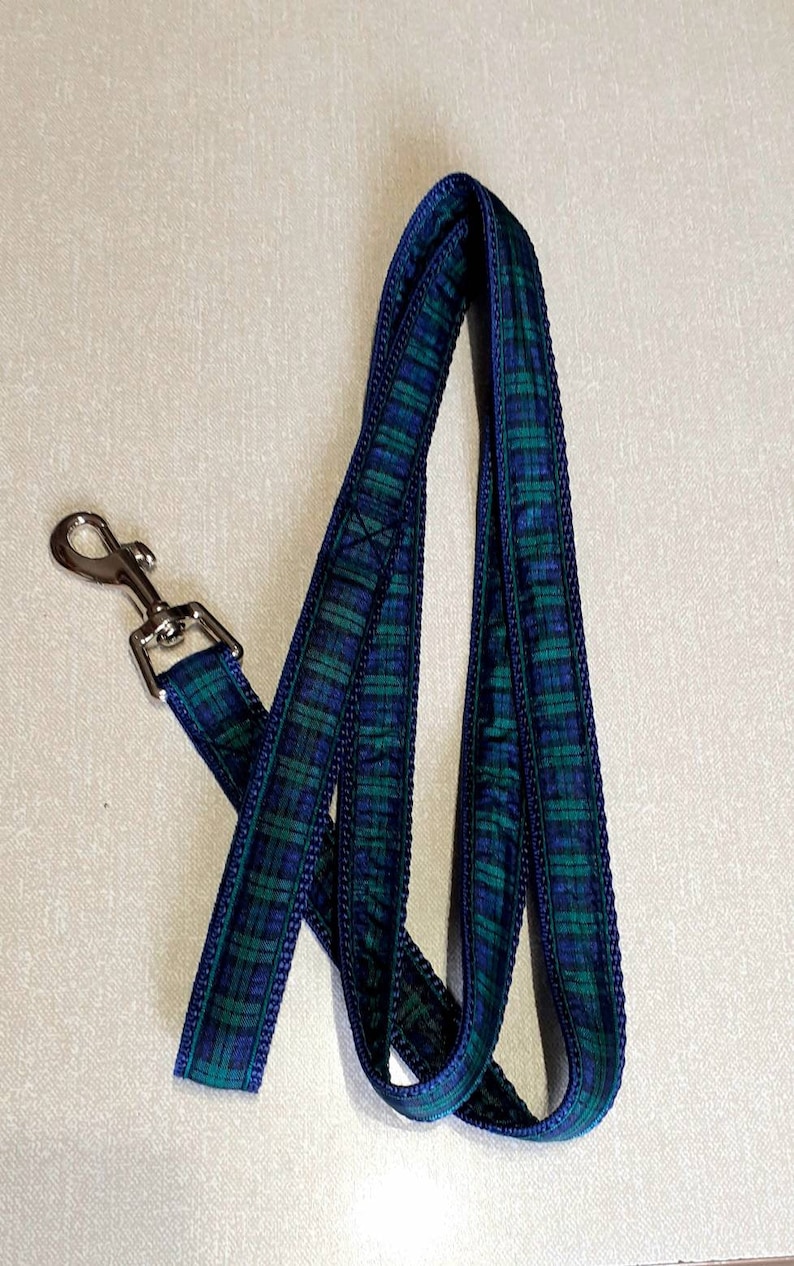 Pu&ograve; includere: Un guinzaglio per cani a quadri blu e verdi con un moschettone in metallo argentato. Il guinzaglio &egrave; realizzato in tessuto intrecciato con un motivo ripetuto di quadrati blu scuro e verdi. I bordi sono rifiniti con un bordo blu scuro.