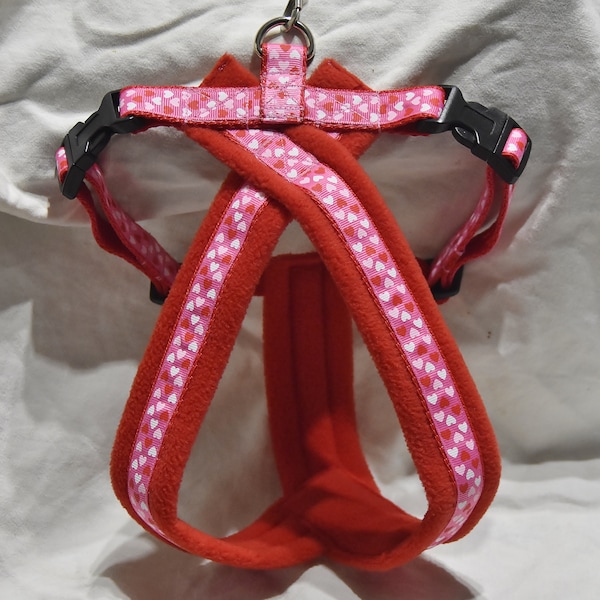 Dog Harness, Fleece Lined,  Matching Lead options, Red, pink, Hearts, Dog walking