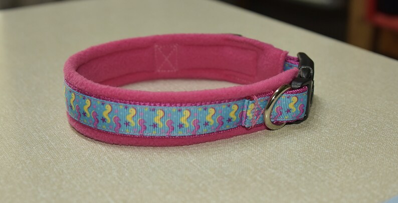 Adjustable Seahorse Dog collar with fleece lining