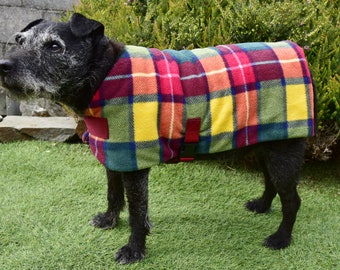 Buchanan Tartan Fleece Dog Coat - Drying Coat - Christmas Gift - Made To Measure - Personalized Fit, Harness Hole